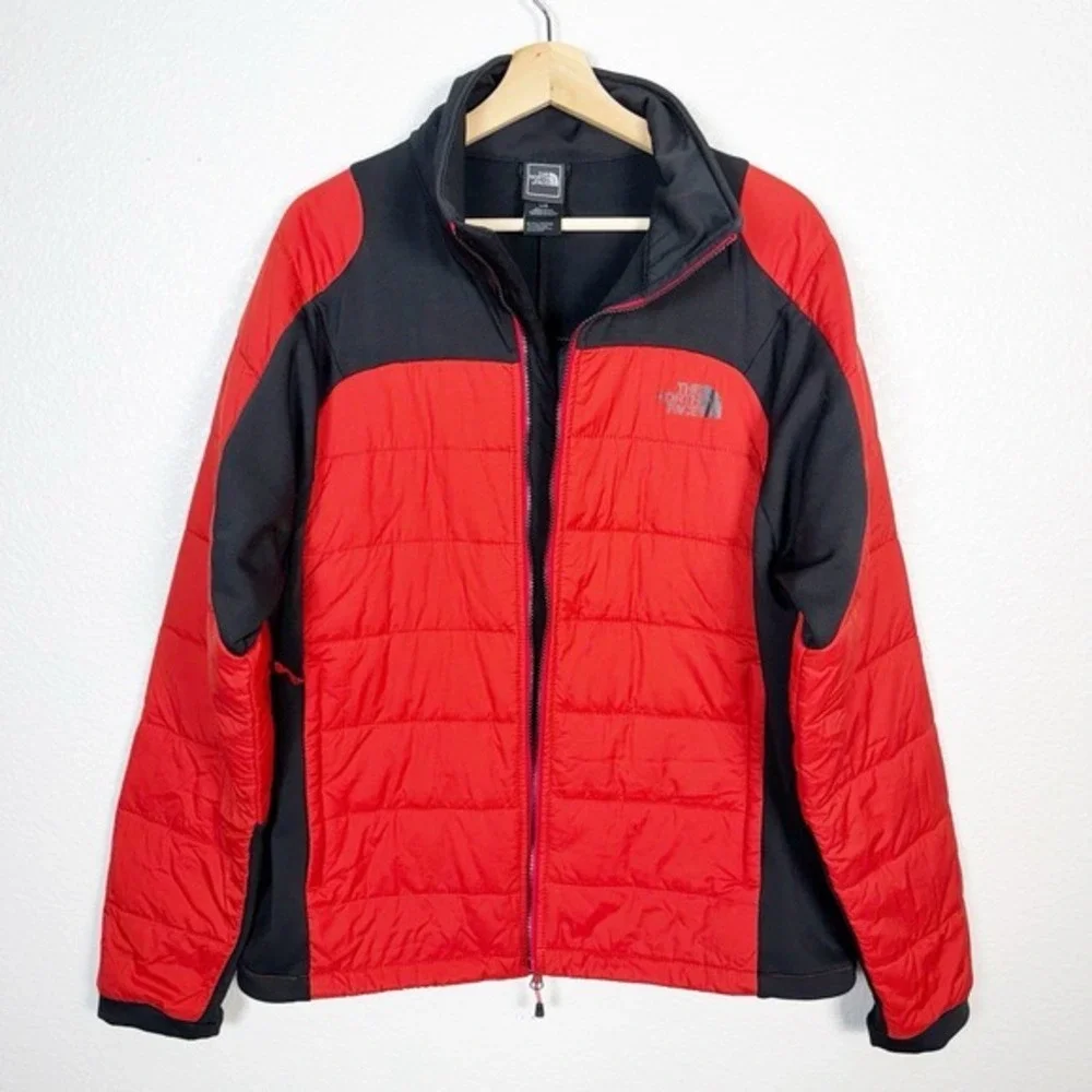 The‎ North Face Men's Size L Lightweight Puffer Coat Jacket Primaloft Red Black